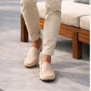 Rockport Leather Slip-On Loafers Beige/Cream Driving Moc Comfort Shoes Men’s 9M